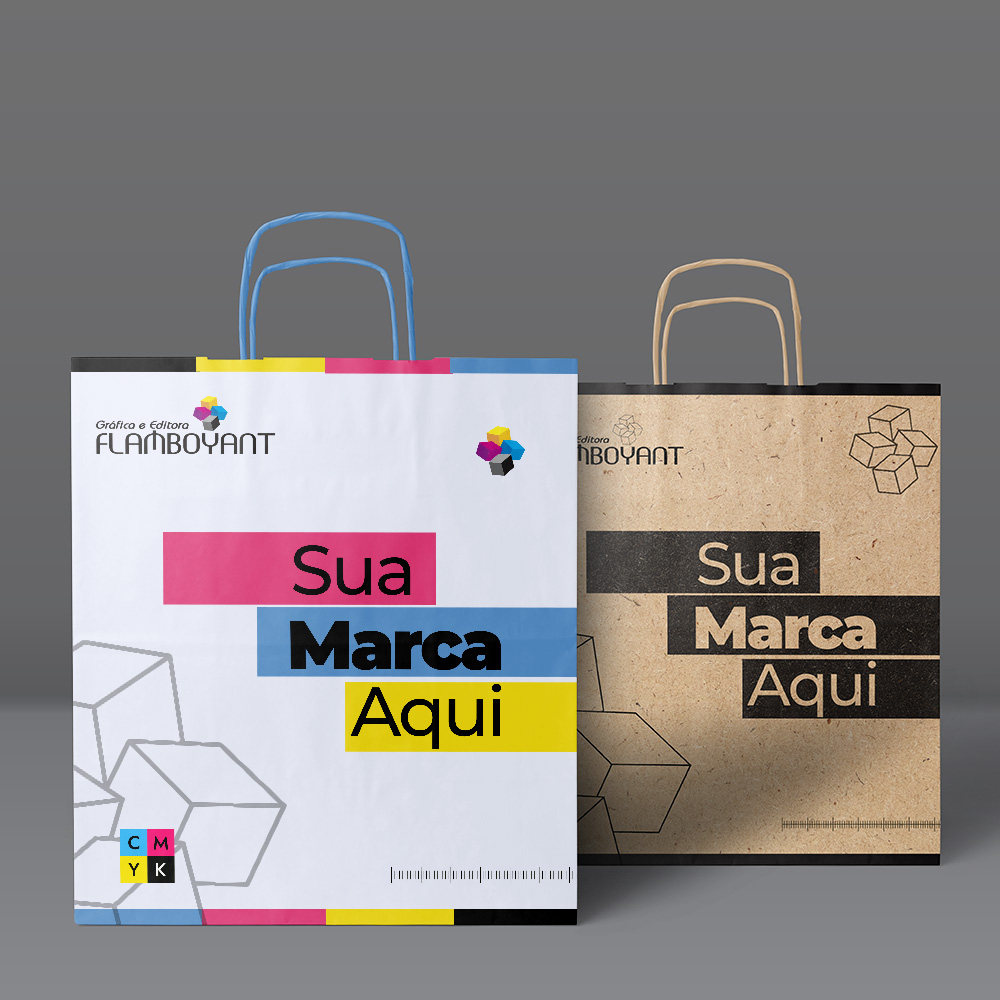 Sacola branca e sacola kraft lado a lado